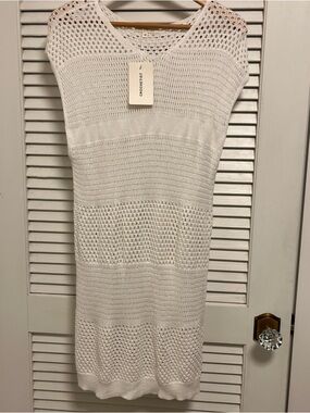 White Crochet Midi Dress — Breathable Openwork Knit